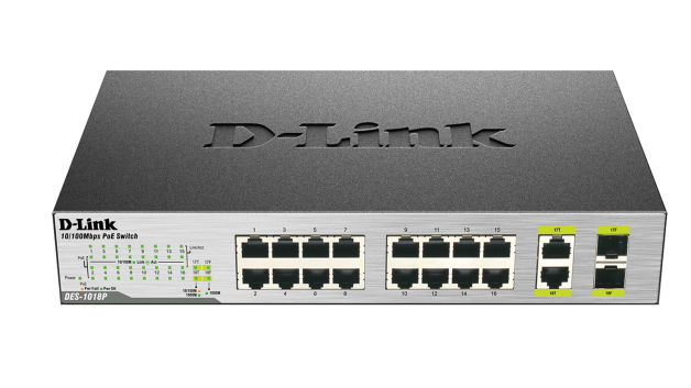 DES-1018P D-Link switch 8xPoE, 8x10/100 + 2xGigabit Combo